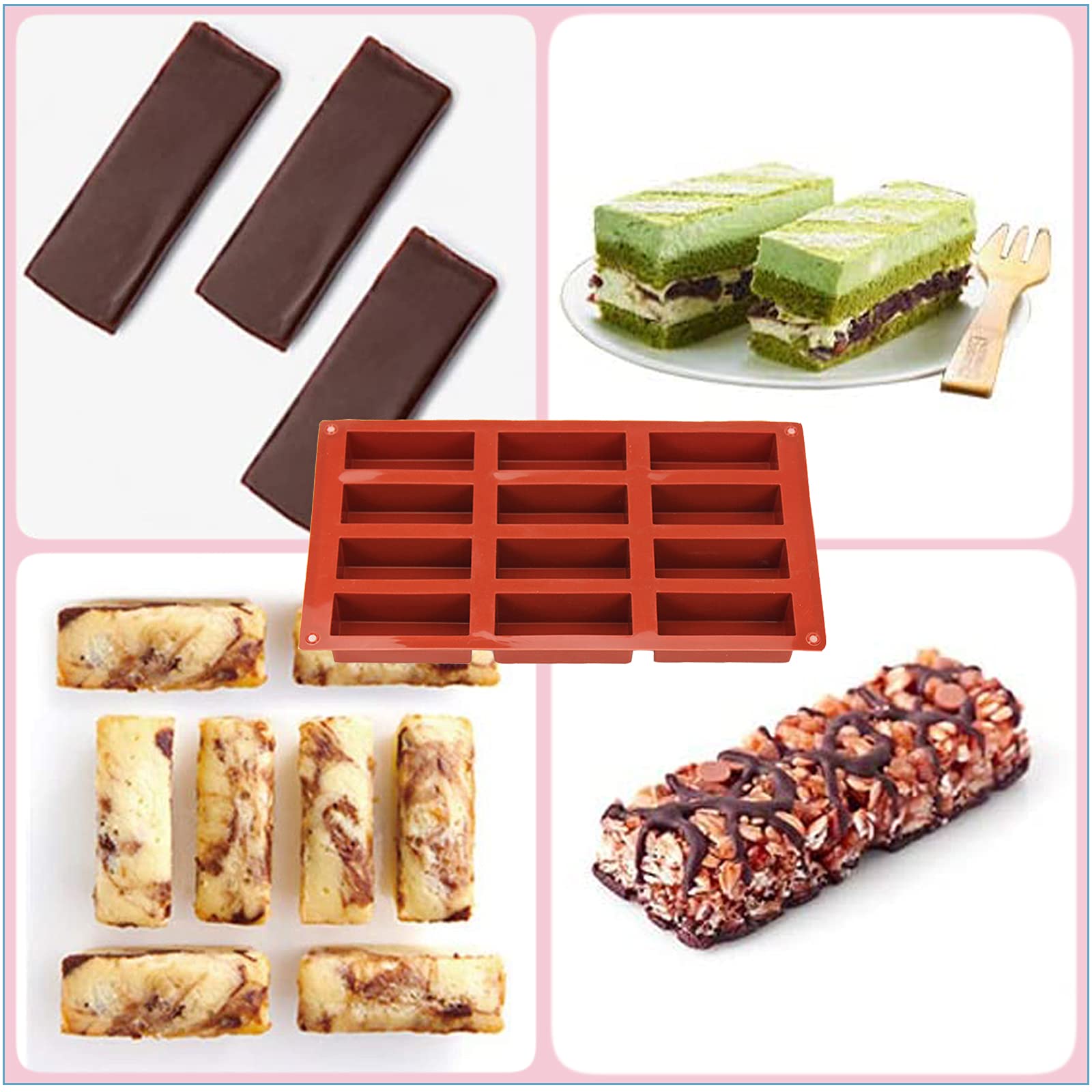 4 Stampi In Silicone Per Barrette E Dolci - Rettangolari, 8 E 10 Cavità, Per Forno, Cioccolato E Budini - Foto 12