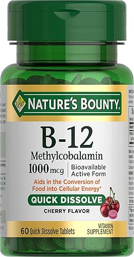Vitamina B12 de Natures Bounty suplemento vitamínico de disolución rápida apoya el metabolismo energético y la salud del sistema nervioso 1000 mcg
