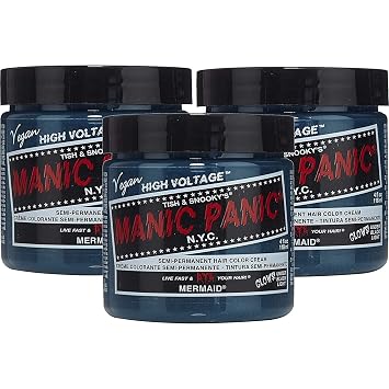 Manic Panic Semi Permanent Teal Hair Dye, Mermaid, 4 oz, 3 Pack