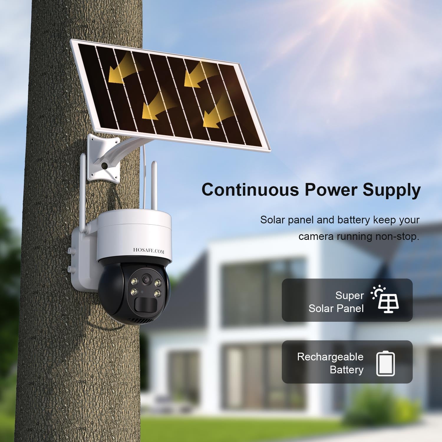 HOSAFE.COM Security Cameras Wireless Outdoor, Solar WiFi Cameras for Home Security, 2K Color Night Vision, AI Motion Detection, 2-Way Audio, SD/Cloud Storage, IP66 Waterproof - Image 3