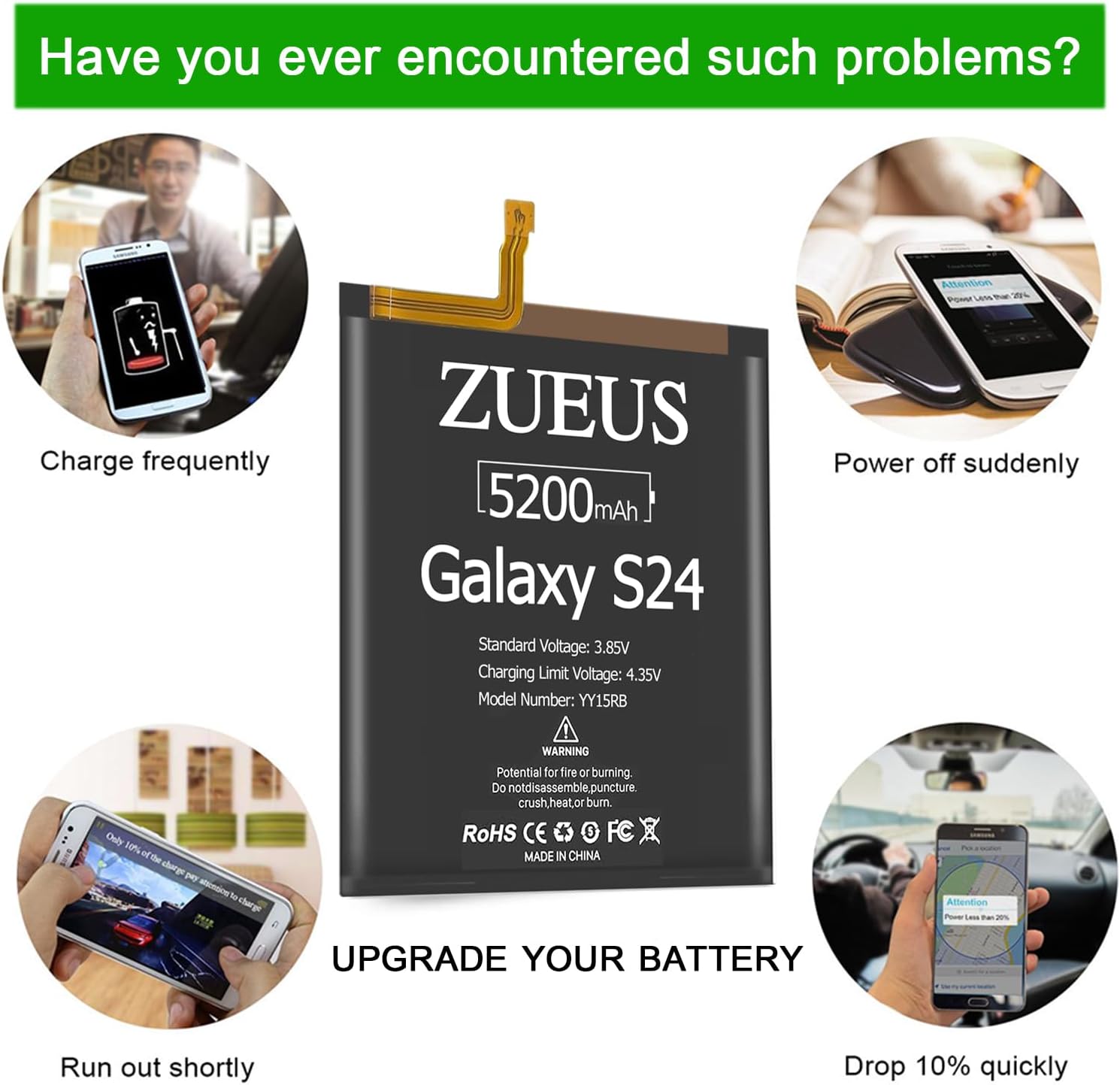 Galaxy S24 Battery, (2024 Upgraded ) 5200mAh EB-BS921ABY Li-Polymer Battery Replacement Compatible with Galaxy S24 5G SM-S921B SM-S921B/DS SM-S921U SM-S921U1 EB-BS922ABE with Screwdriver Tool Kit
