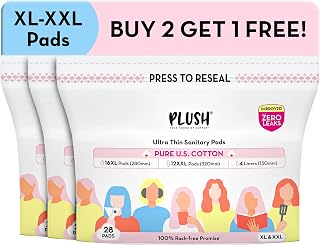 Plush Ultra-Thin Sanitary Napkins for Women 28 Pcs (Pack of 3)| B2G1 Supersaver Combo of 84 Pads | 48 XL, 36 XXL Rash-Free... Price In India
