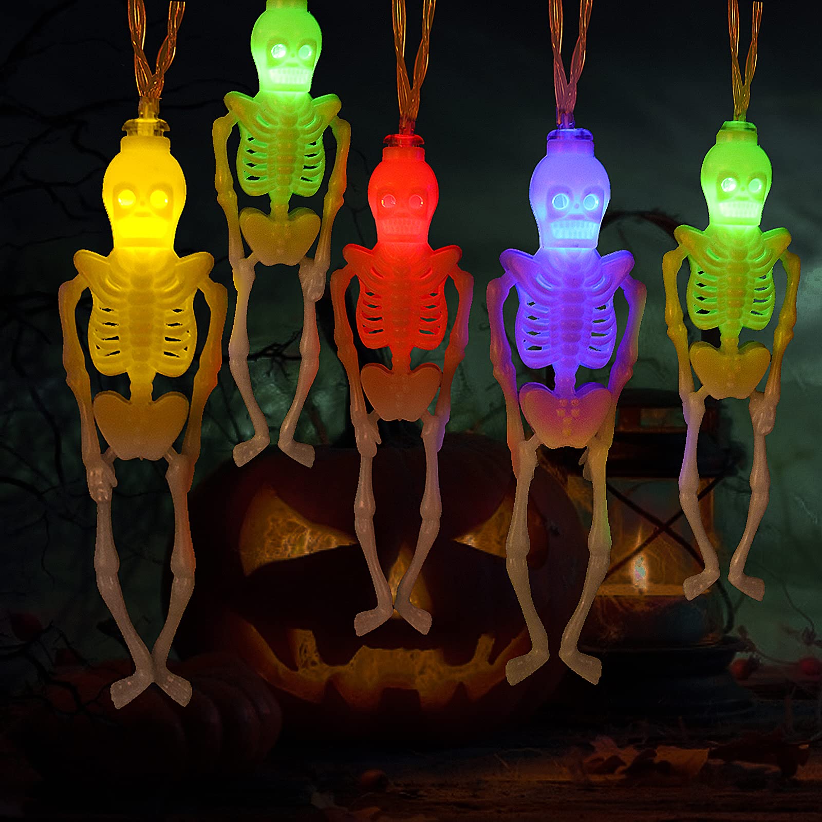 RECUTMS Halloween Skeleton String Lights, 6.5Ft 10LED
