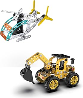Jixin Xyzhi Building Sets Stem Assembly Toys Metal 3-D Puzzle Excavator and Plane Model Value Bundle: 2 Kits | 1 Box Parent-Child Interaction Construction Sets Gifts for Kids 8-16