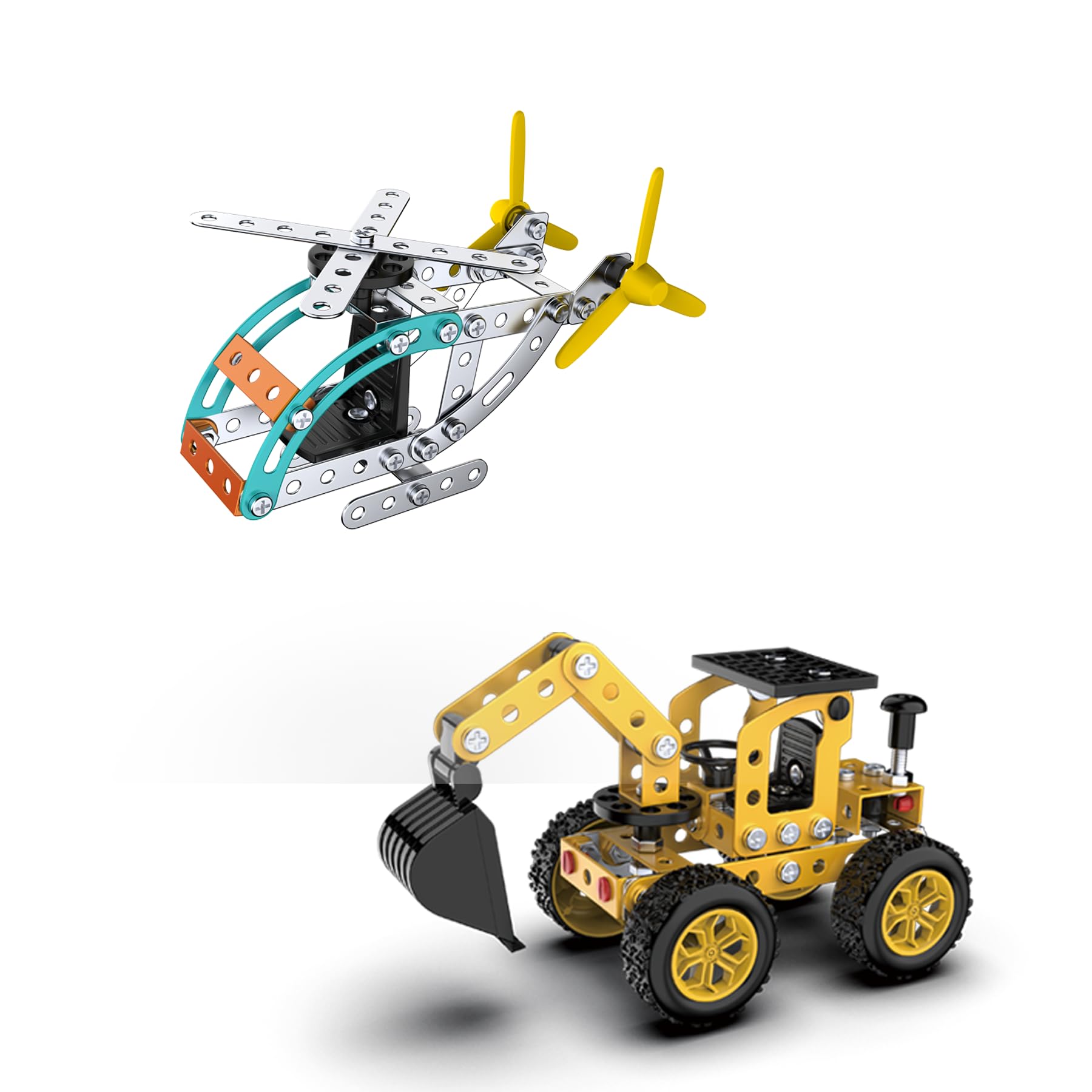 Building Sets Stem Assembly Toys Metal 3-D Puzzle Excavator and Plane Model Value Bundle: 2 Kits | 1 Box Parent-Child Interaction Construction Sets Gifts for Kids 8-16