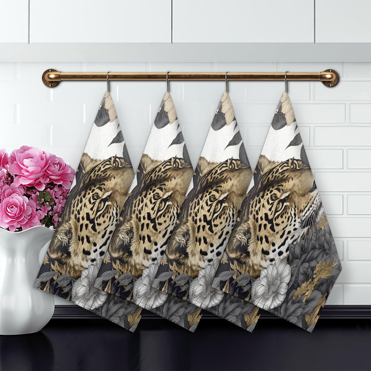 Juego De 4 Toallas De Cocina, Diseño De Leopardo, Suave, Absorbente, Para El Hogar, Cocina, Catering, Restaurante, 45 X 72 Cm