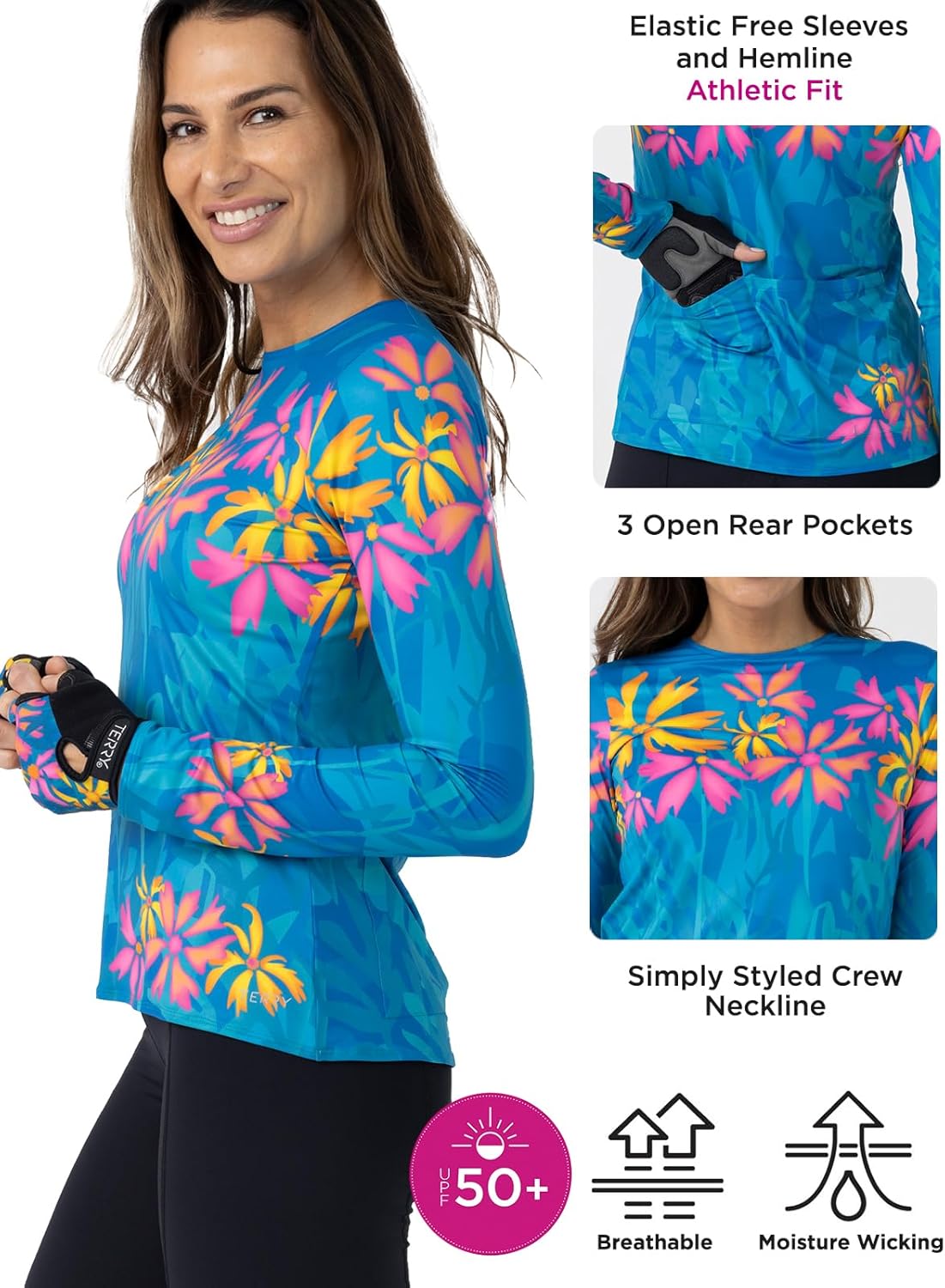 Terry Cycling Jersey Women Soleil Long Sleeve Bike Top for Women, Fitted Rash Guard Hiking Outdoor UPF 50+ Sun Shirt