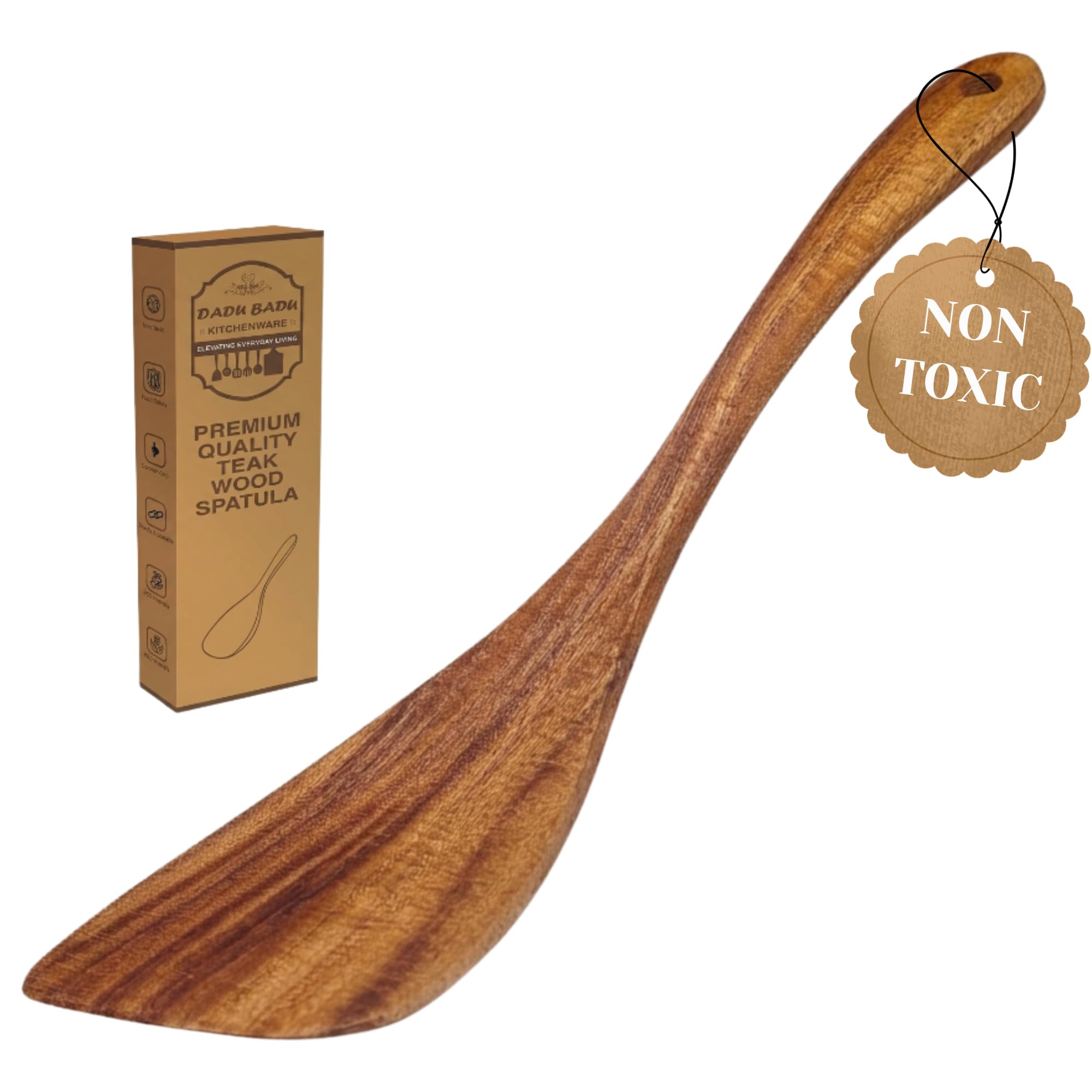 DADU BADU Premium Teak Wood Spatula – 12" Handmade Wooden Turner