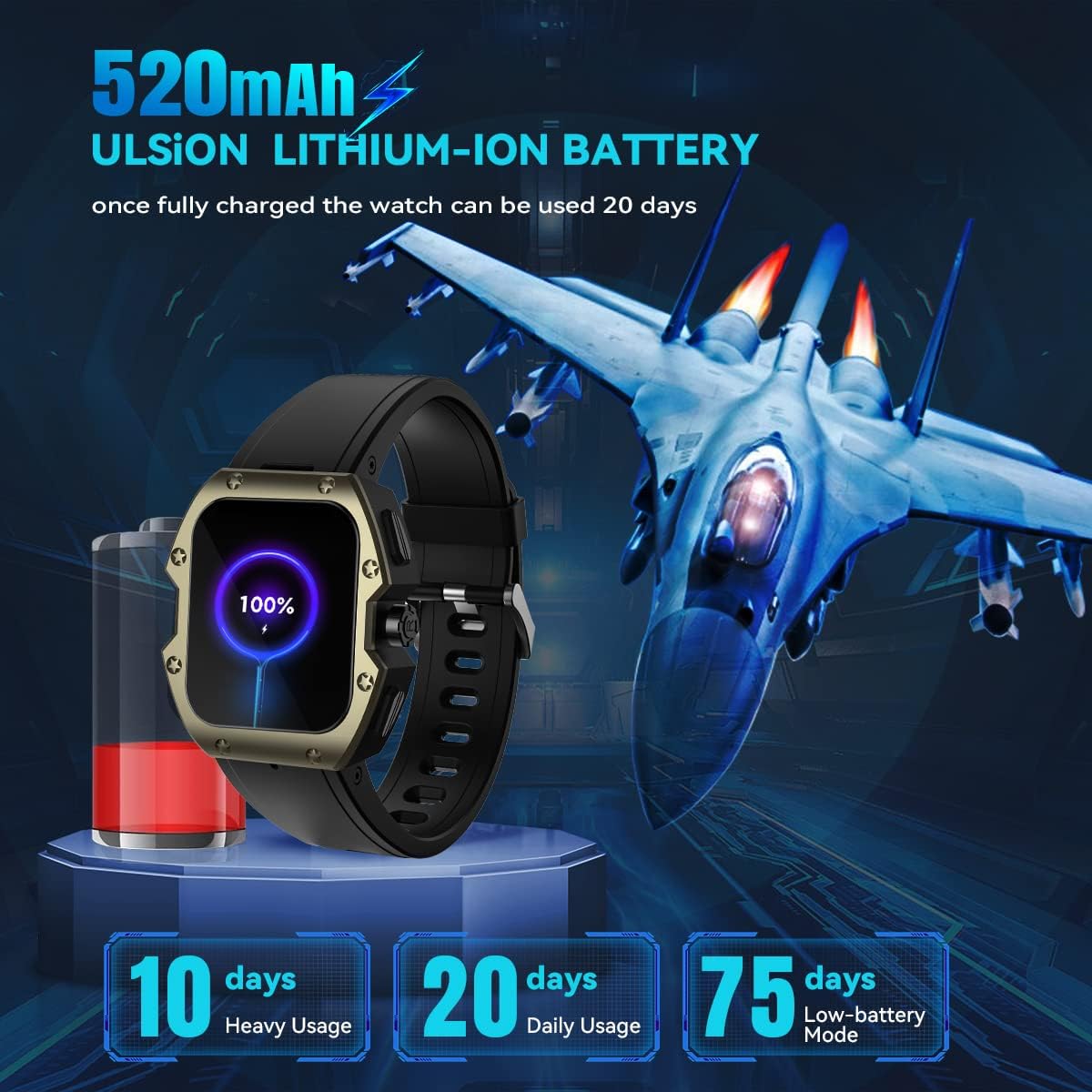 Rogbid Smart Watch for Men 1.9'' Screen IP69K Waterproof, Answer/Make Call Fitness Tracker Watch for Android iOS Phones 580mAH Military Smartwatch with Heart Rate Blood Oxygen Pressure Sleep Monitor