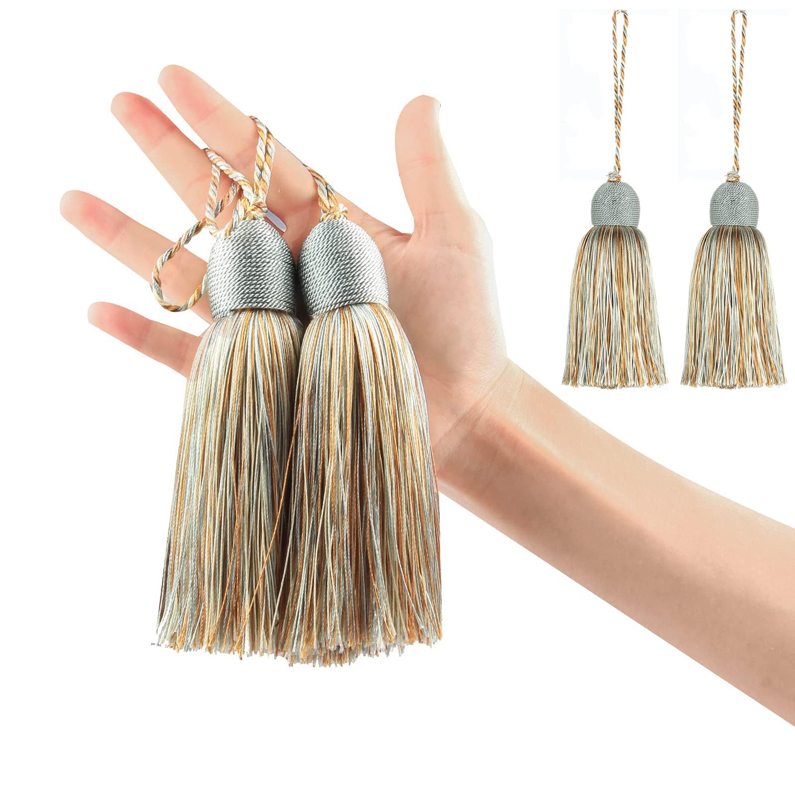 Fenghuangwu Lot De 2 Embrasses De Rideaux Avec Pompons Faites à La Main Pour Lexterieur La Maison Et Lexterieur Melange De Bleu 2p