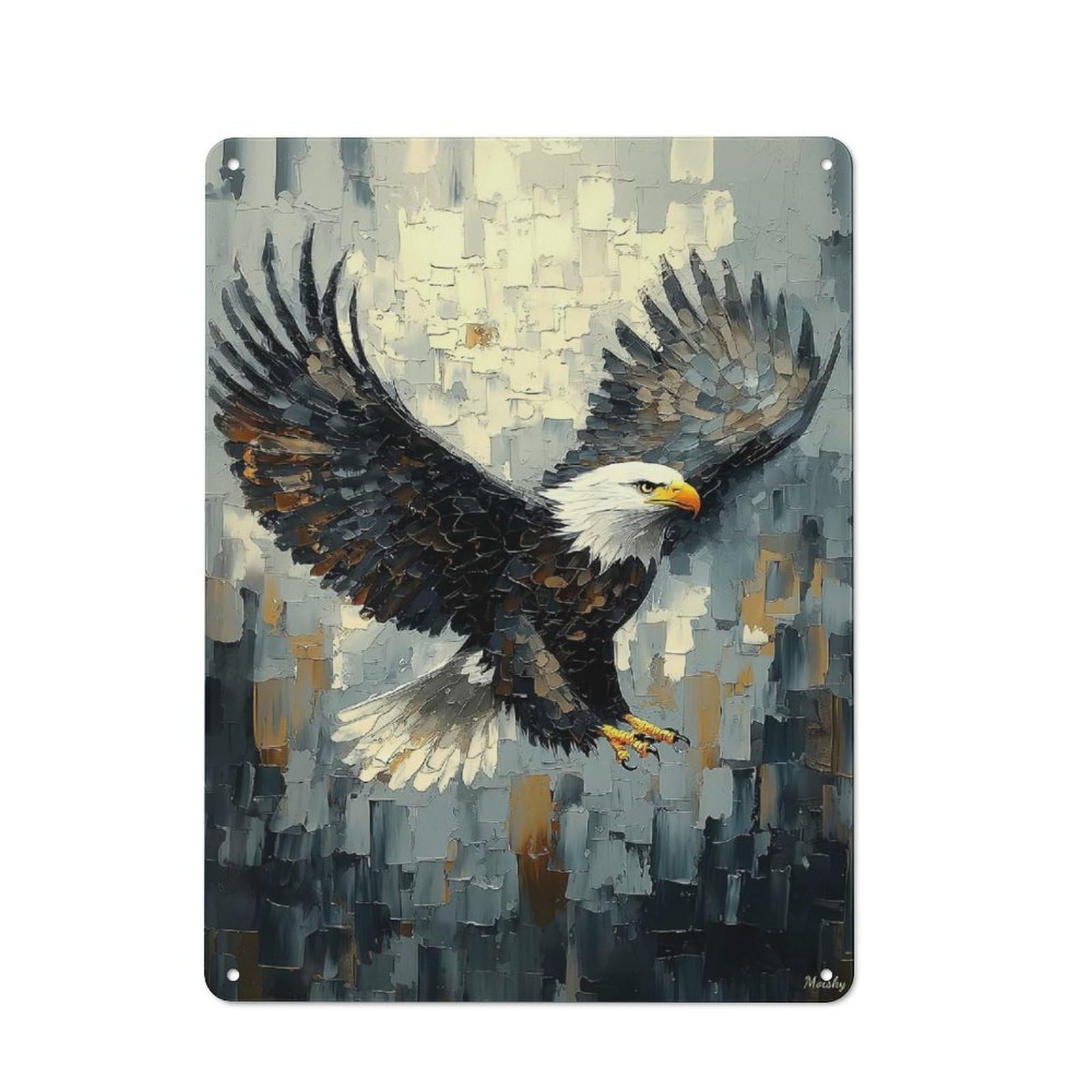 Junmoney Bald Eagle In Flight Dynamic Impasto Art Retro-Style Metal Plaque 40X30cm For Café Or Home Bar, Suited To Café-Style Decor Fans