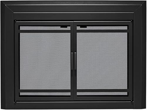 UniFlame - Kendall - Puertas de chimenea estilo gabinete con vidrio templado ahumado (color negro, tamaño pequeño - se adapta a aperturas de 30 a 37