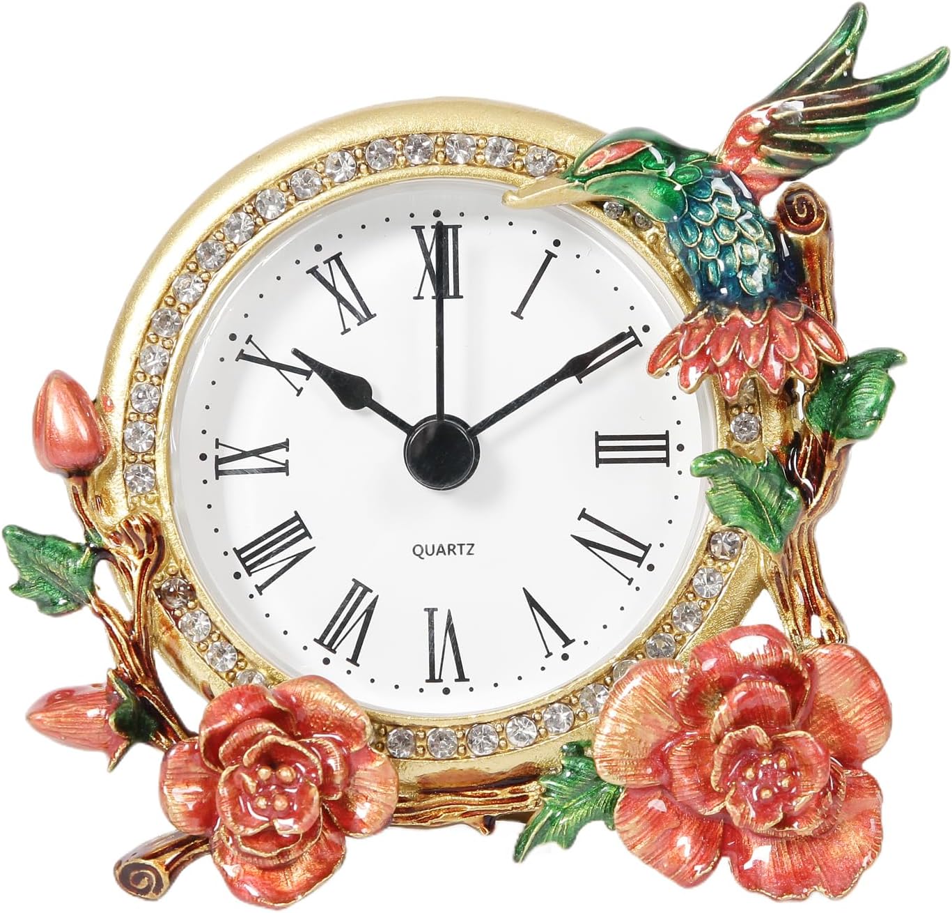 Mini Tabletop Clock, Decorative Vintage Floral Metal Table Clock with Battery Operated for Bedside, Table, Living Room, Home and Office
