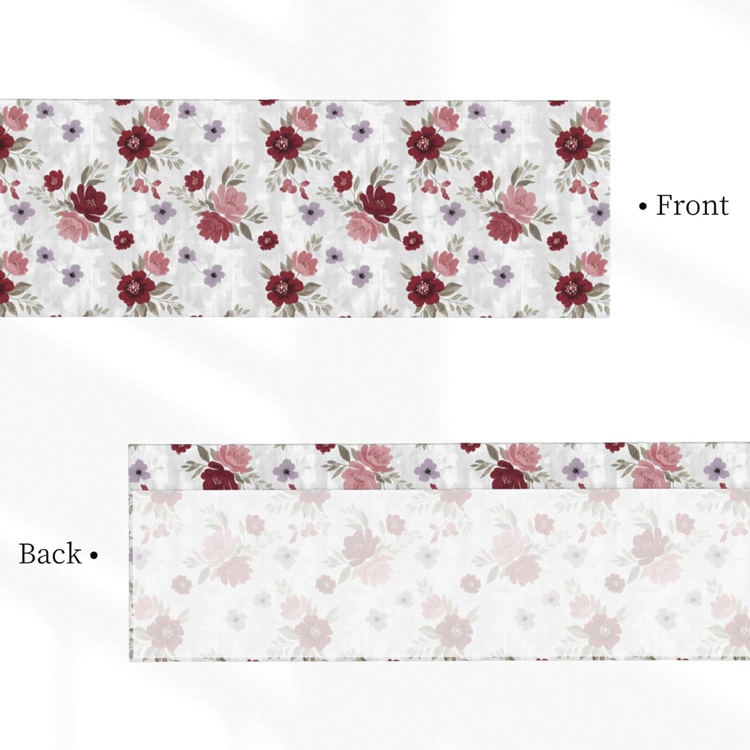 Valance for Windows Vintage Red Pink Purple Flower Short Curtains Rod Pocket Window Treatment for Kitchen Living Room Bedroom Bathroom Decor 1 Panel, 54x18in