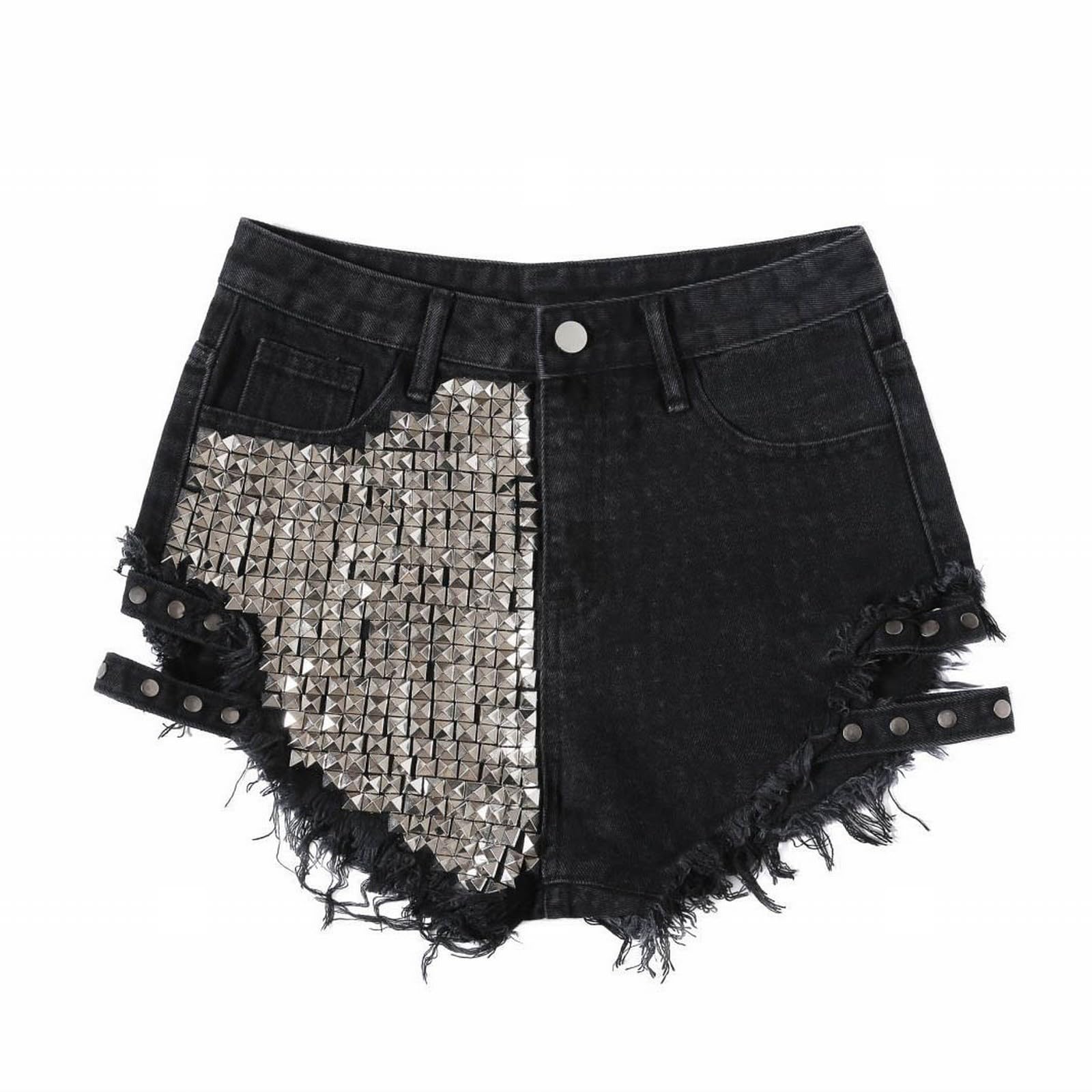 Hotpants donna a vita alta – Y2K Jeans corti, alla moda, pantaloncini sportivi da donna, casual, corti da donna, estivi, jeans da donna, Nero , s