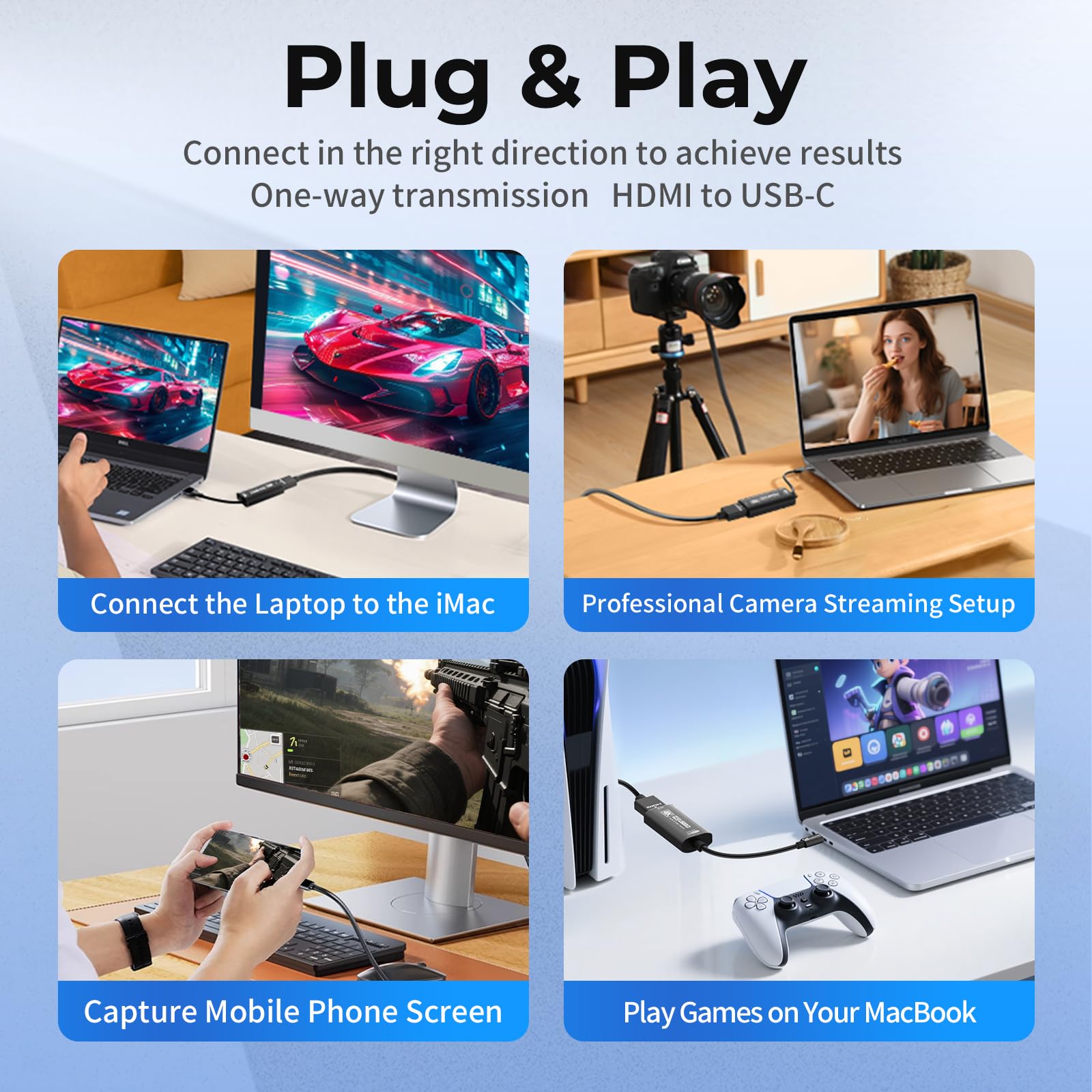 Guermok Tarjeta de captura HDMI 4K a 60FPS, 1080P a 240FPS USB 3.0 HDMI a USB A/C tarjeta de captura de video para transmisión, funciona con Pad, Switch 2/1, PS4/5, Xbox1, Quest3, Mac OS, Windows