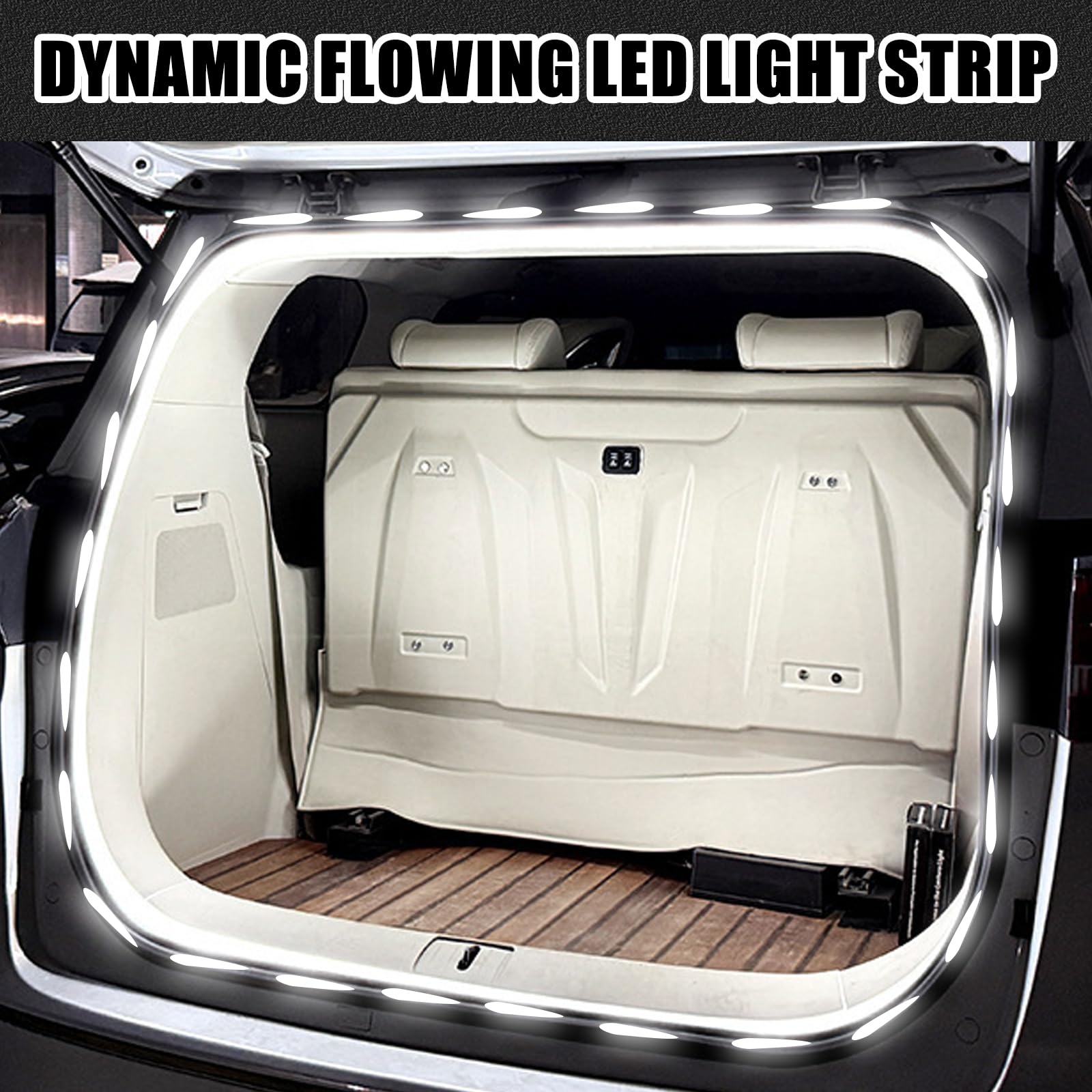 Taśma świetlna do bagażnika 4 m, Dynamic Flowing Car Trunk Strip, oświetlenie bagażnika, taśma LED, automatyczny czujnik, do dekoracji bagażnika samochodowego (biała)