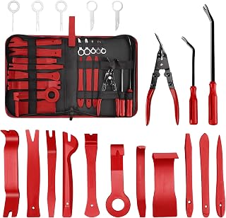 19 Pcs Trim Removal Tool, Auto Clip Pliers Fastener Terminal Remover Set, Plastic Pry Tool Kit for Car Panel/Dash/Door/Audio/Radio/Stereo with Storage Bag (Red)