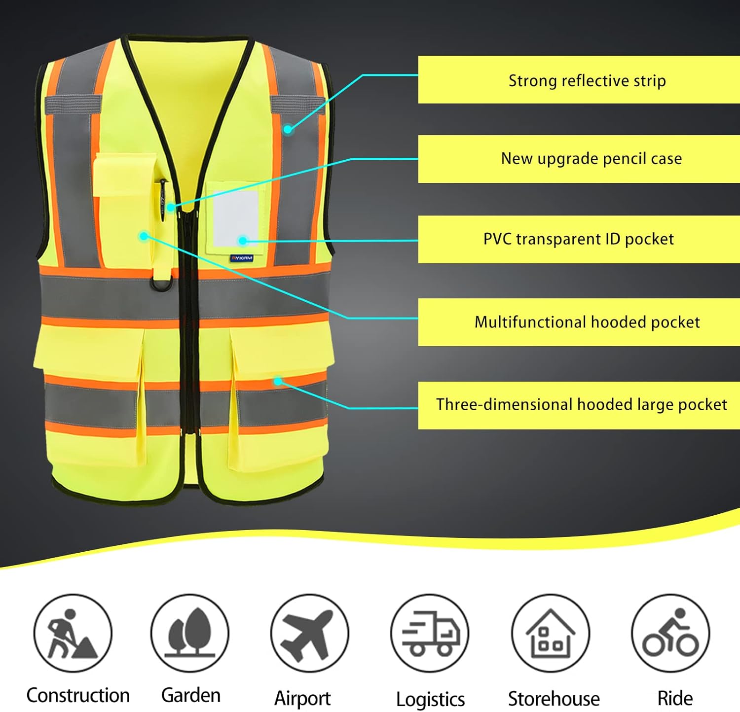AYKRM Custom Logo Personalised Printed High Visibility Reflective 2 two tone work construction Safety Vest - Image 5