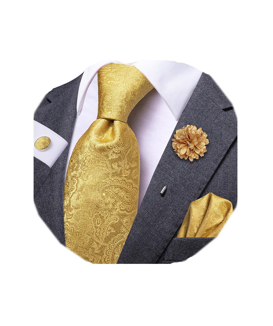 Dubulle 4pcs Lapel Pin and Necktie Hankerchief Cufflinks Set for Men