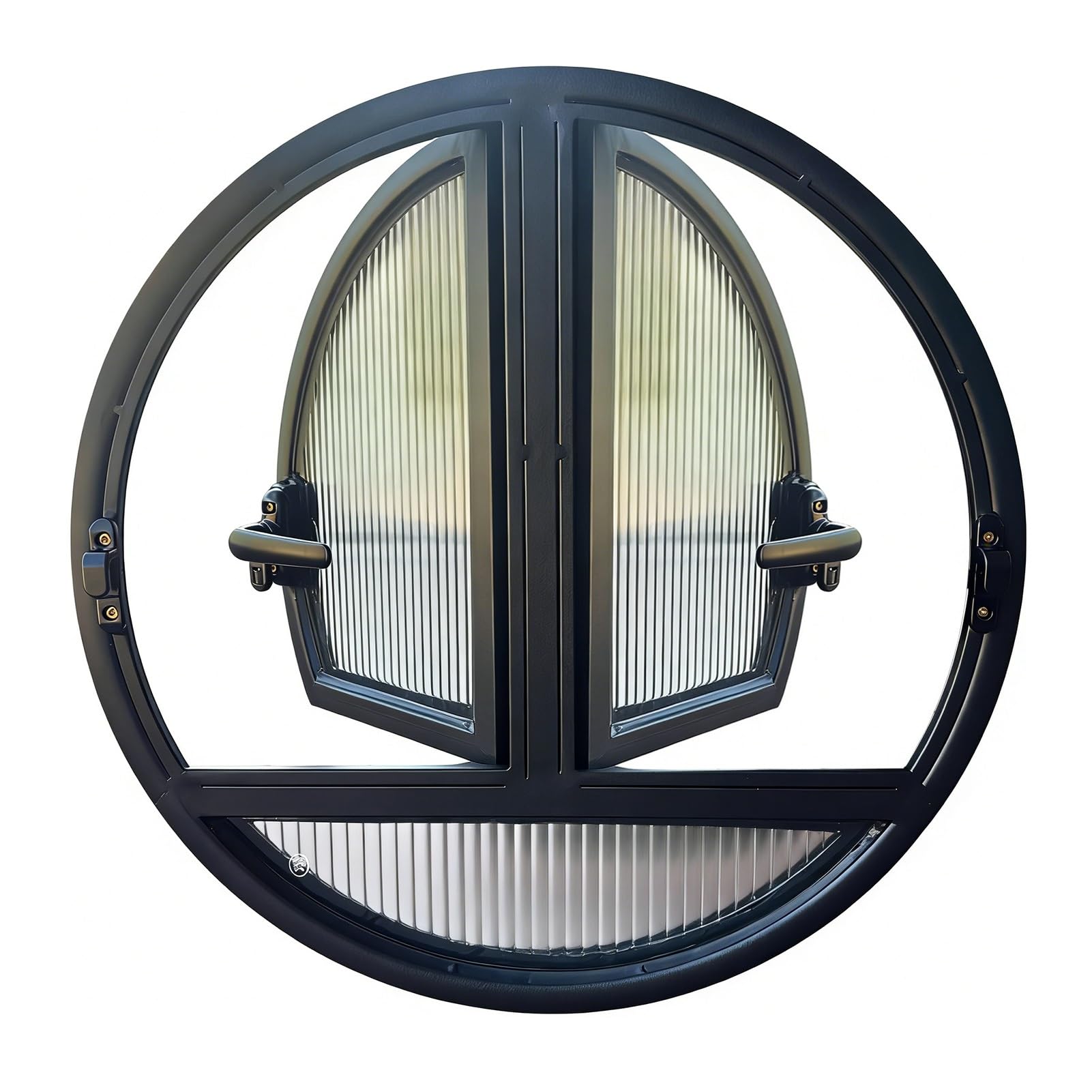 Ventana Ventana Abatible Redonda De Doble Apertura con Manija Bloqueable, Reemplazo De Ventana con Marco De Aluminio con Vidrio Templado, Personalizable(Black,137 cm/53.9 in)