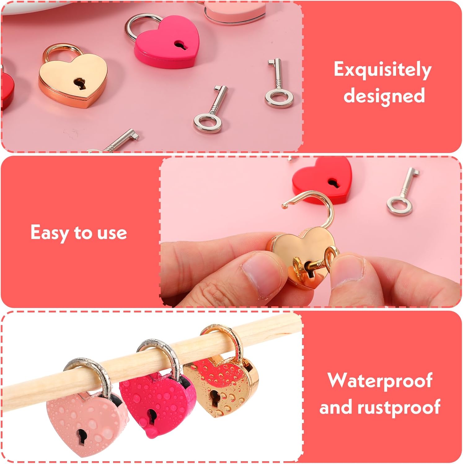 4 Pcs Diary Mini Heart Lock Set Mini Hearts Locks with Keys Small Love Locks Heart Shaped Padlock Colorful Personalized Love Padlock for Diary Book Storage Box, Jewelry Locker Decor, Valentine Gift