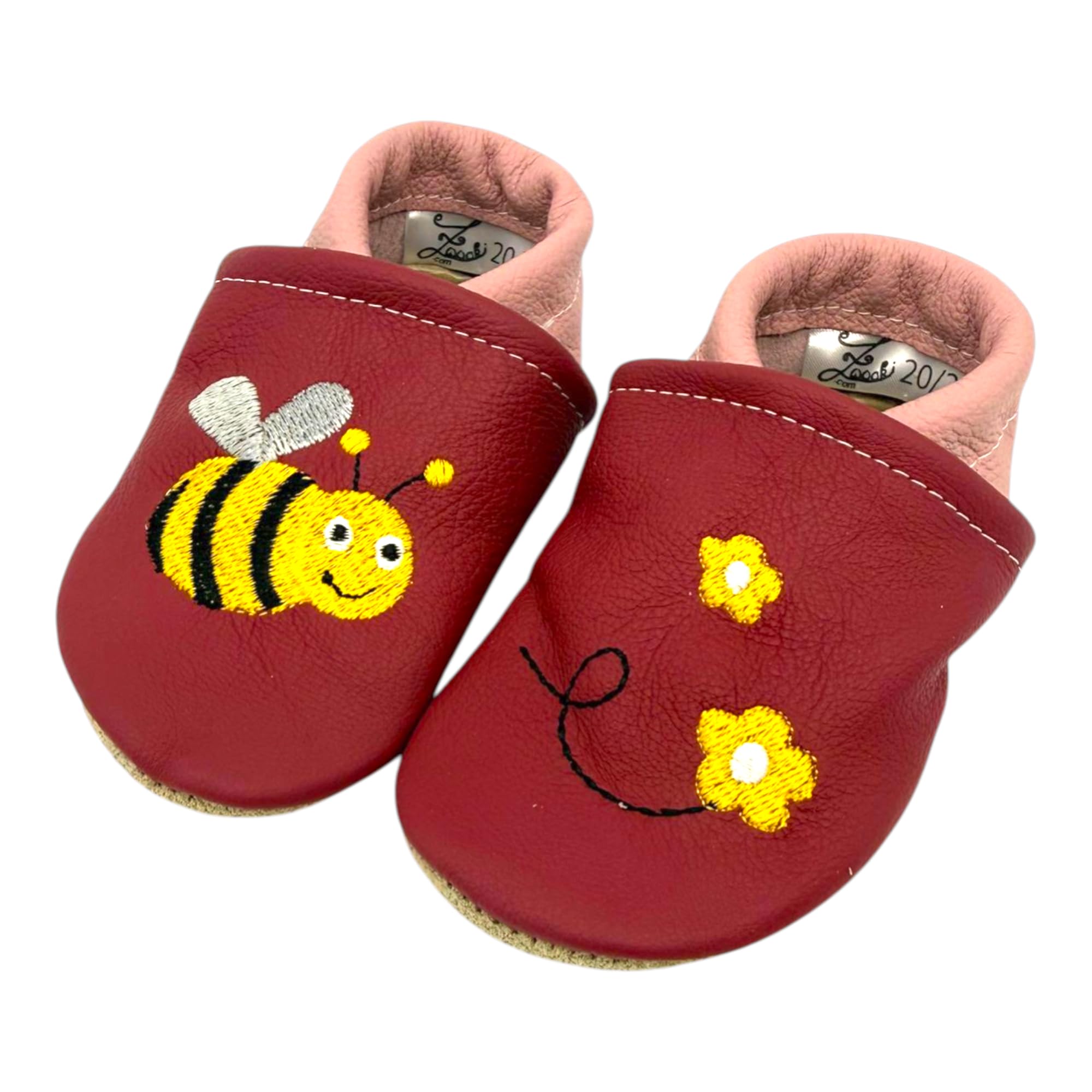 Generisch Zwucki Baby Lauflernschuhe Lederpuschen Krabbelschuhe aus Echtleder Handgemacht mit Motiv für Mädchen und Jungen