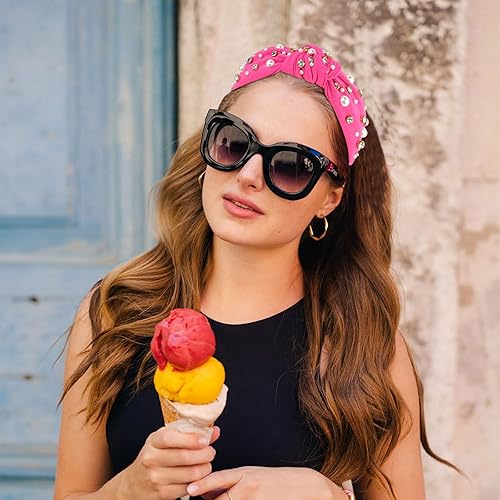 Miniatura 3 de YISSION 1 diadema anudada de perlas de cristal para mujer, diadema antideslizante con diamantes de imitación, diadema ancha de perlas para mujeres,