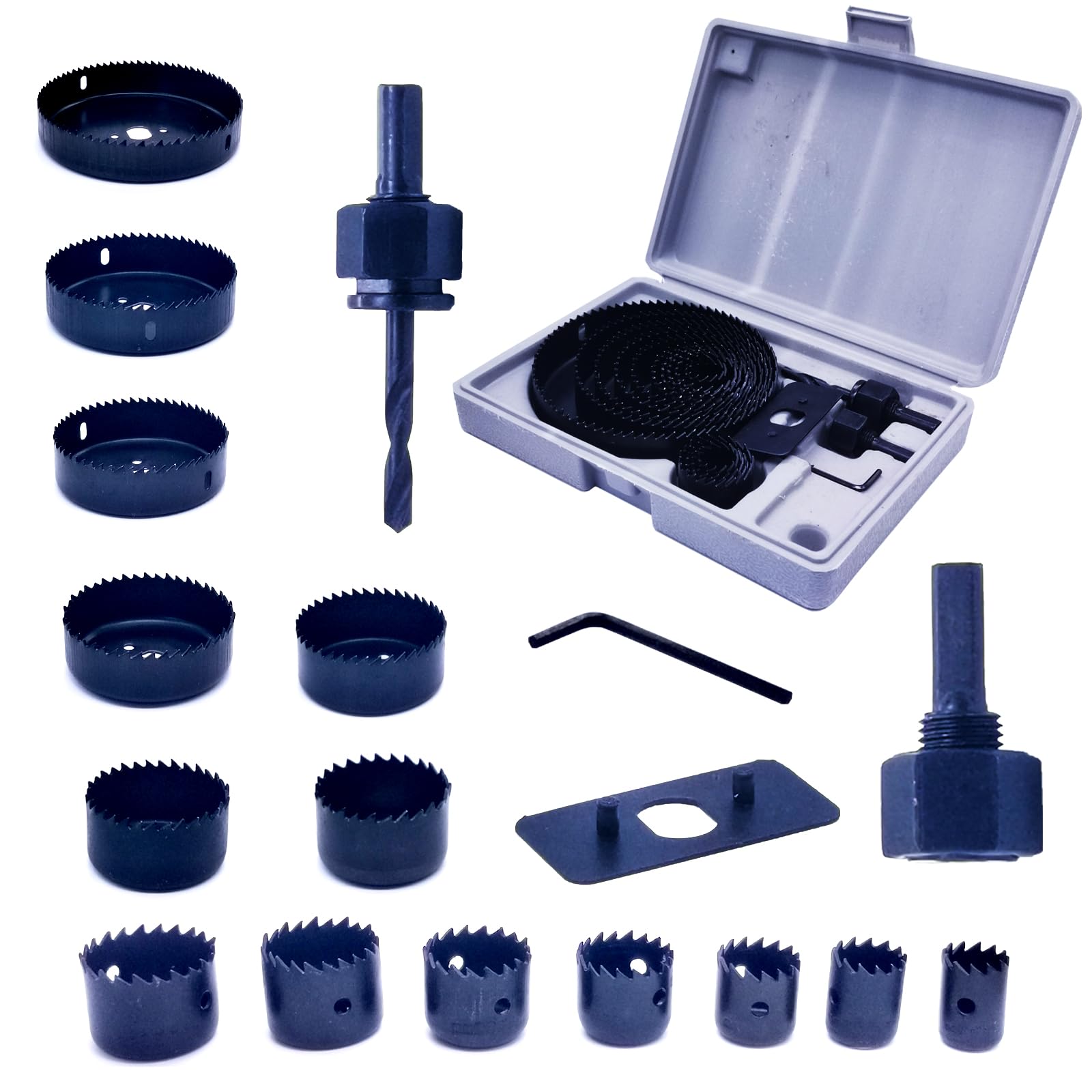18PCS Hole Saw Kit, Hole Saw Set with 3/4" to 5" (19-127mm) Saw Blades, Hole Saws Drill Bits Hole Cutter Kits with Storage Case, Holesaw Cutting for