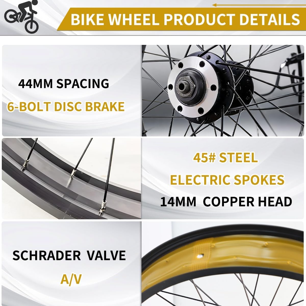 20/26X4,0" Fat Tire Bike Front Wheel Quick Release 9x135mm 36H Hub Aluminum Alloy 6 Bolts Disc Brake for Snow Beach Bike E-Bike Front Wheel(26in)