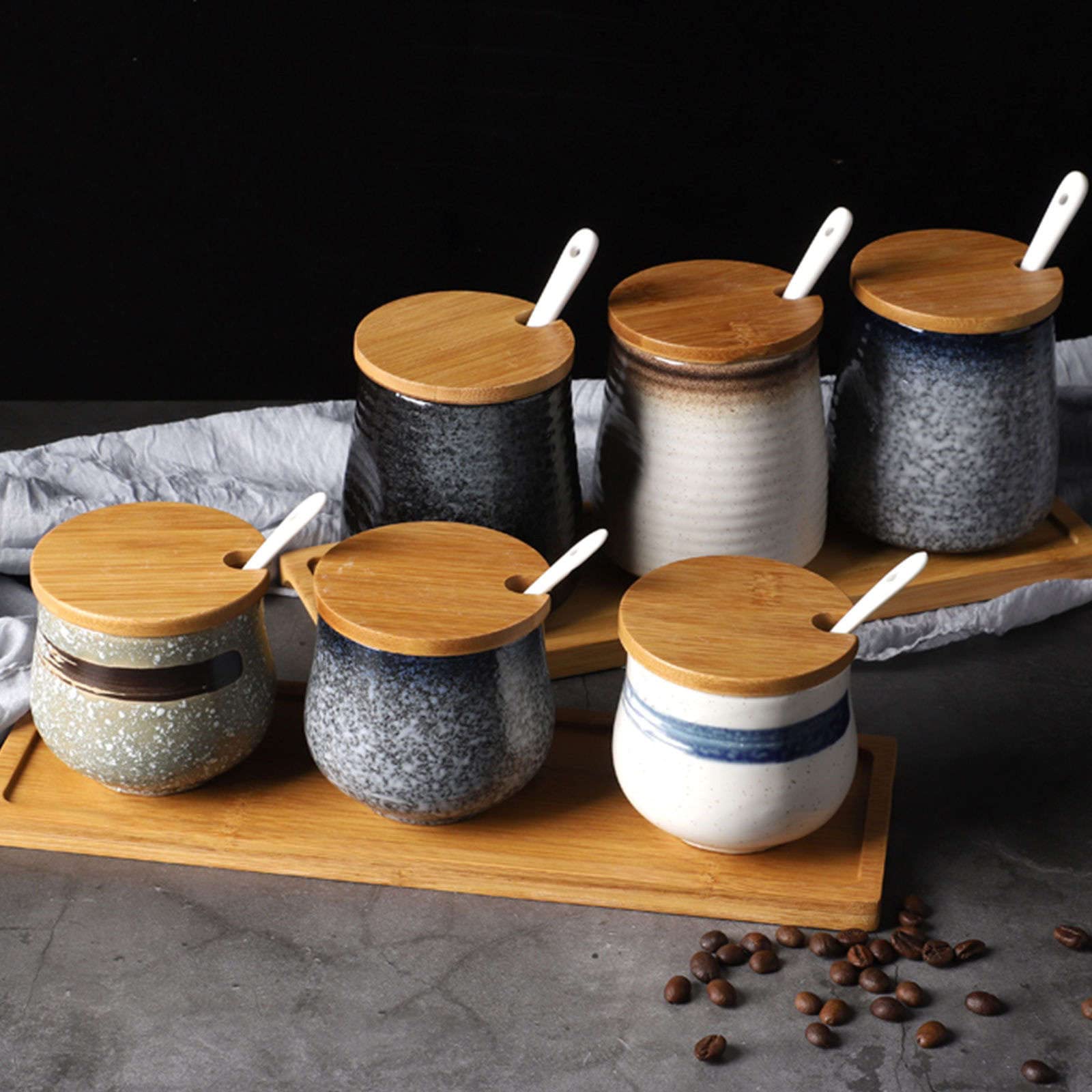 Sucrier, Pot à assaisonnement, sucrier Japonais avec Couvercle, Pot de Rangement rétro en céramique, Petit Pot à Sucre de 200 ML, Pot à épices, pour café, Restaurant, maison-g-200 ML 7 oz