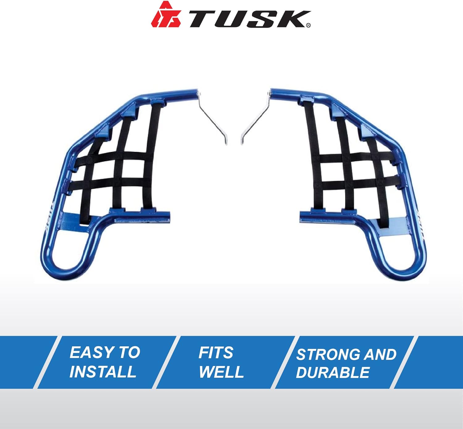 Tusk Comp Series Nerf Bars Blue with Black Webbing Compatible with Yamaha Raptor 350 2004-2013