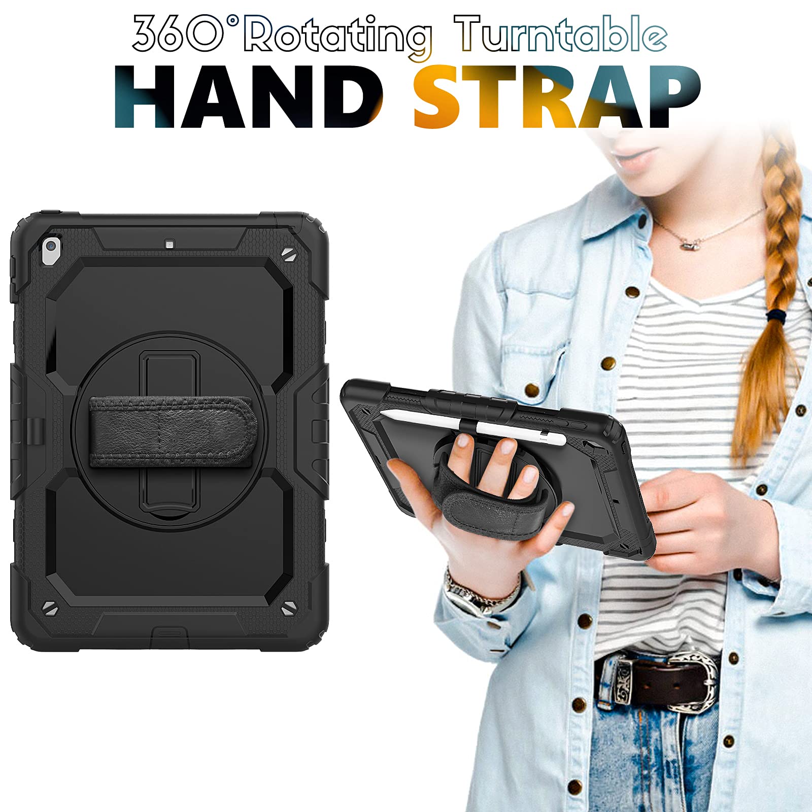 TSQ Military Grade Protective Case For IPad 9th/8th/7th Gen 10.2" With Screen Protector & Adjustable Strap - Heavy Duty Kids Proof Cover