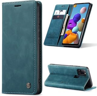 COGOTO Capa Samsung Galaxy A21S Case Carteira de Couro Capa Suporte Magnético Função Flip Kickstand Protector Capa Full Enclosure Protection Capa Proteção Para A21S Celular:Azul
