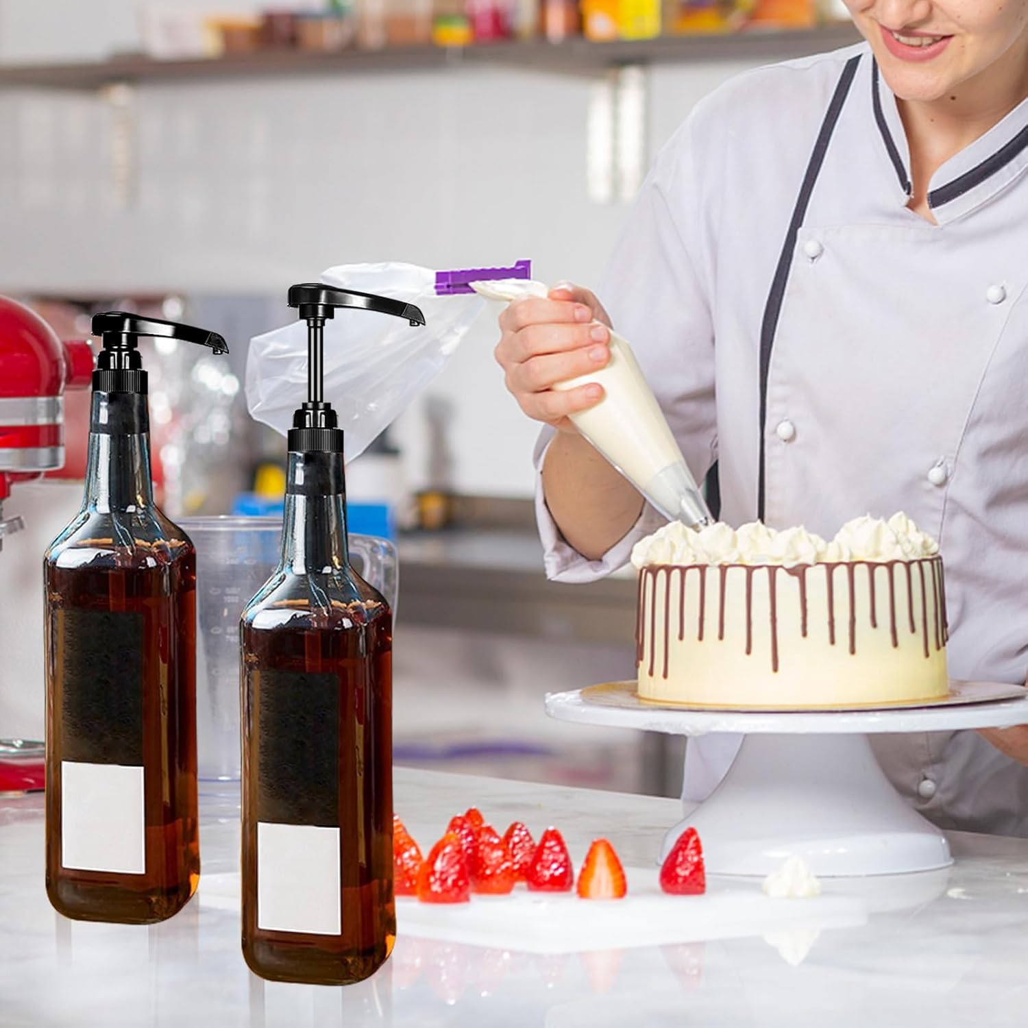 6 Pezzi Dosatore Sapone Bagno Pompa Pompa per Sciroppo con 6 Paglia Lunga Syrup Dispenser Riutilizzabile Dispenser Sciroppo Dispenser per Sciroppo per Casa, Bar, Ristorante (Nero)