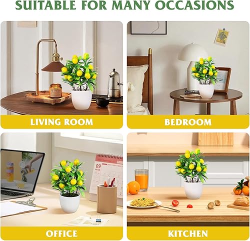 Miniatura 9 de Limonero falso, pequeña planta artificial de plástico falso, árbol de limón, bonsái, decoración en maceta, planta de baño, planta sintética para