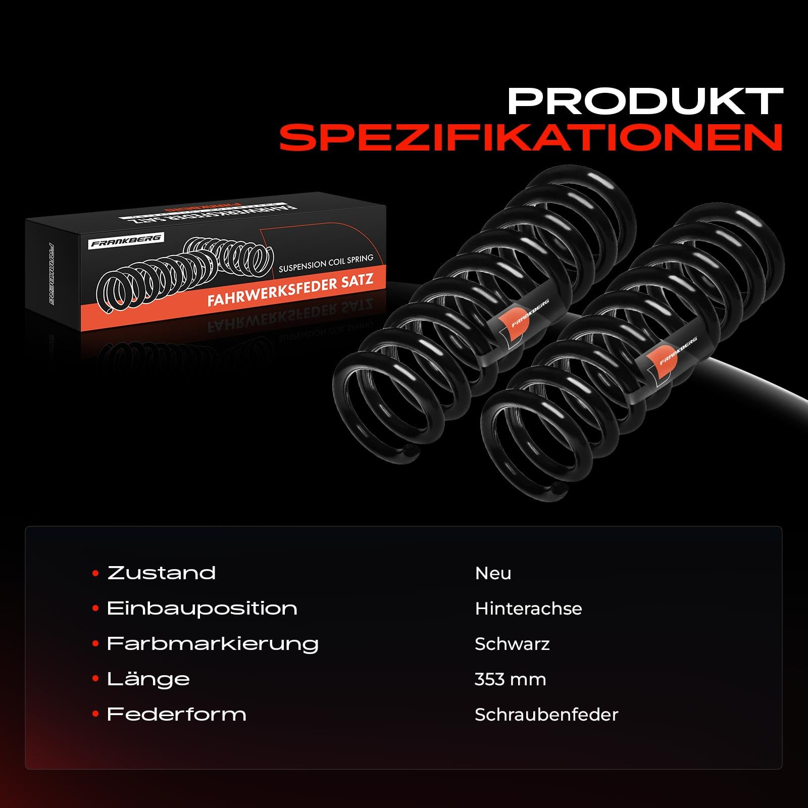 Frankberg 2x Federn Fahrwerksfeder Hinterachse Kompatibel mit W202 C180 C200 C220 C240 1994-2000 C208 200 230 320 1997-2002 A208 200 230 320 1998-2002