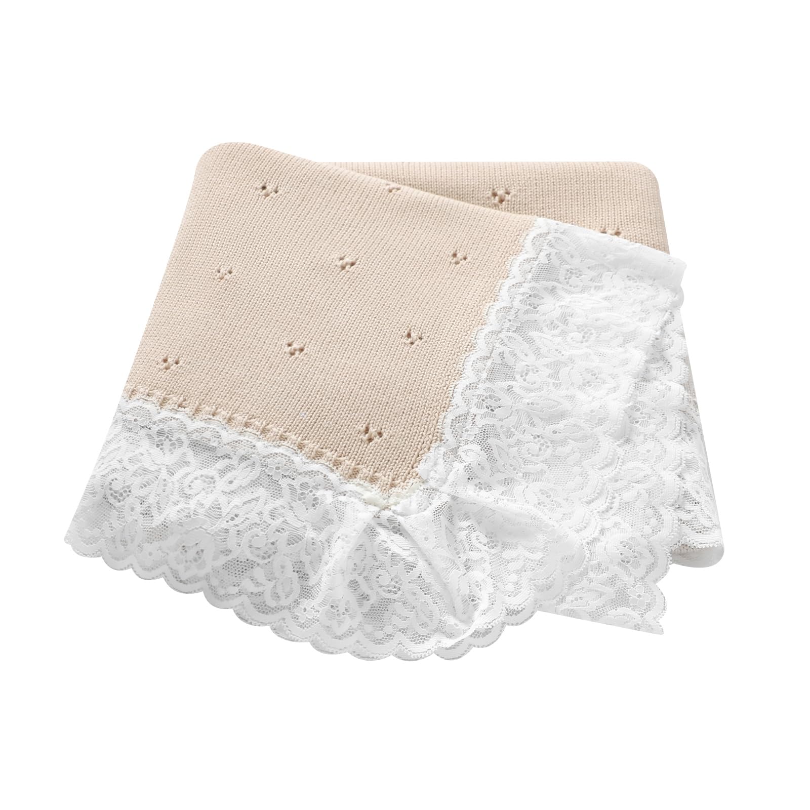 Hadetoto Knit Baby Blanket Cotton Soft Lace Crochet Cellular Blankets Baby Essentials for Newborn Girls Boy 82x102cm (Khaki)