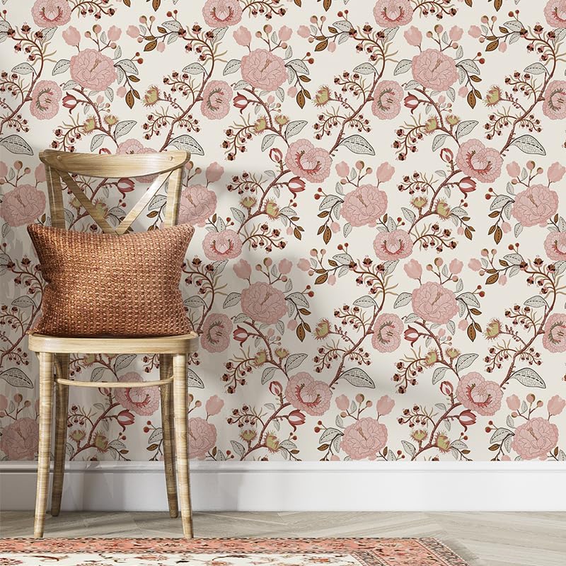 Miniatura 3 de EmeDz Papel tapiz floral para despegar y pegar, diseño de flores rosas (17.7 x 118 pulgadas), autoadhesivo, vintage, extraíble, papel de contacto