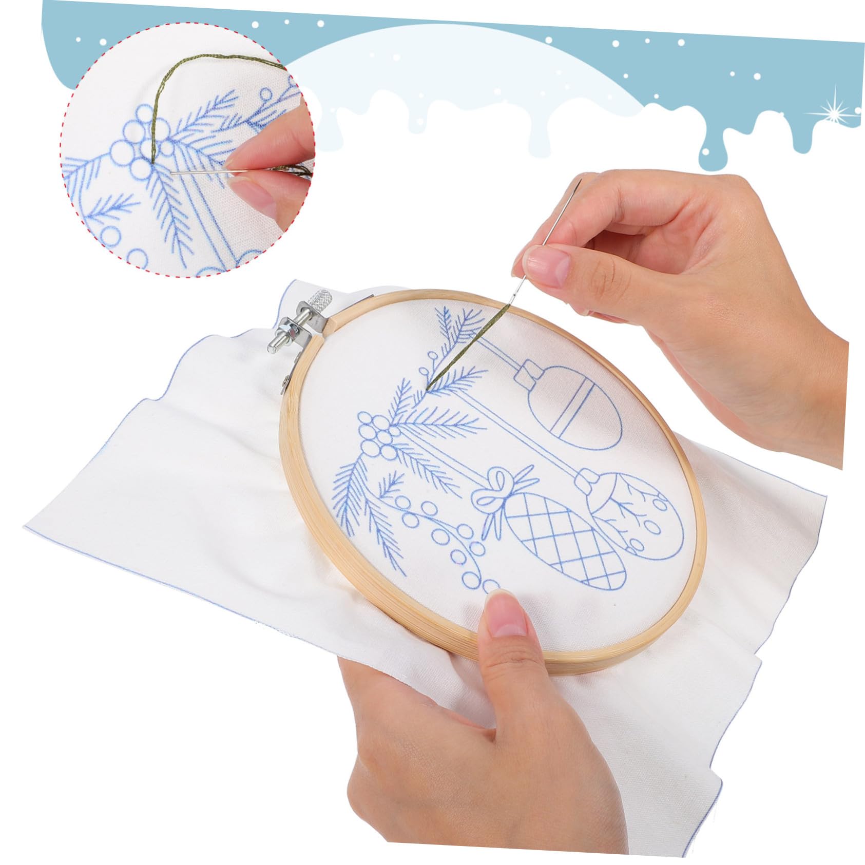 Hemobllo Kit de Bordado Navideño en Lino de Algodón para Principiantes y Aros de Bordado Patrones Variados Adecuado para Manualidades de Navidad