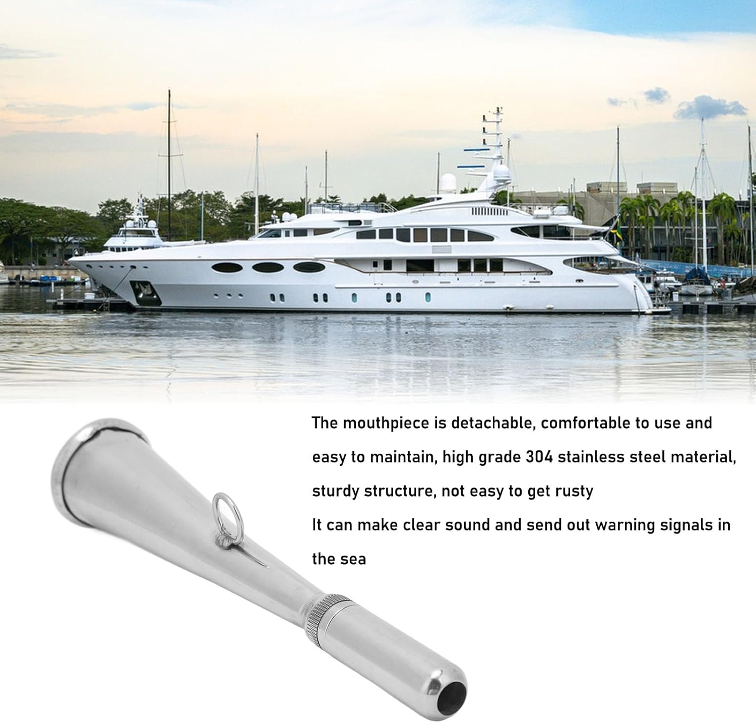Handheld Foghorn, Manual Handheld Air Horn, 304 Stainless Steel Fog Horn Whistle, Removable Mouthpiece Marine Accessories, for Boat Small Yachts Emergency Yachts