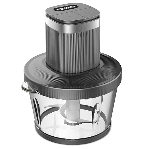 Food Processor, VASTELLE Electric Food Chopper for Meat, Vegetables, Fruits and Nuts, 8 Cup Glass Bowl Food Grinder with 2 Speed, Grey