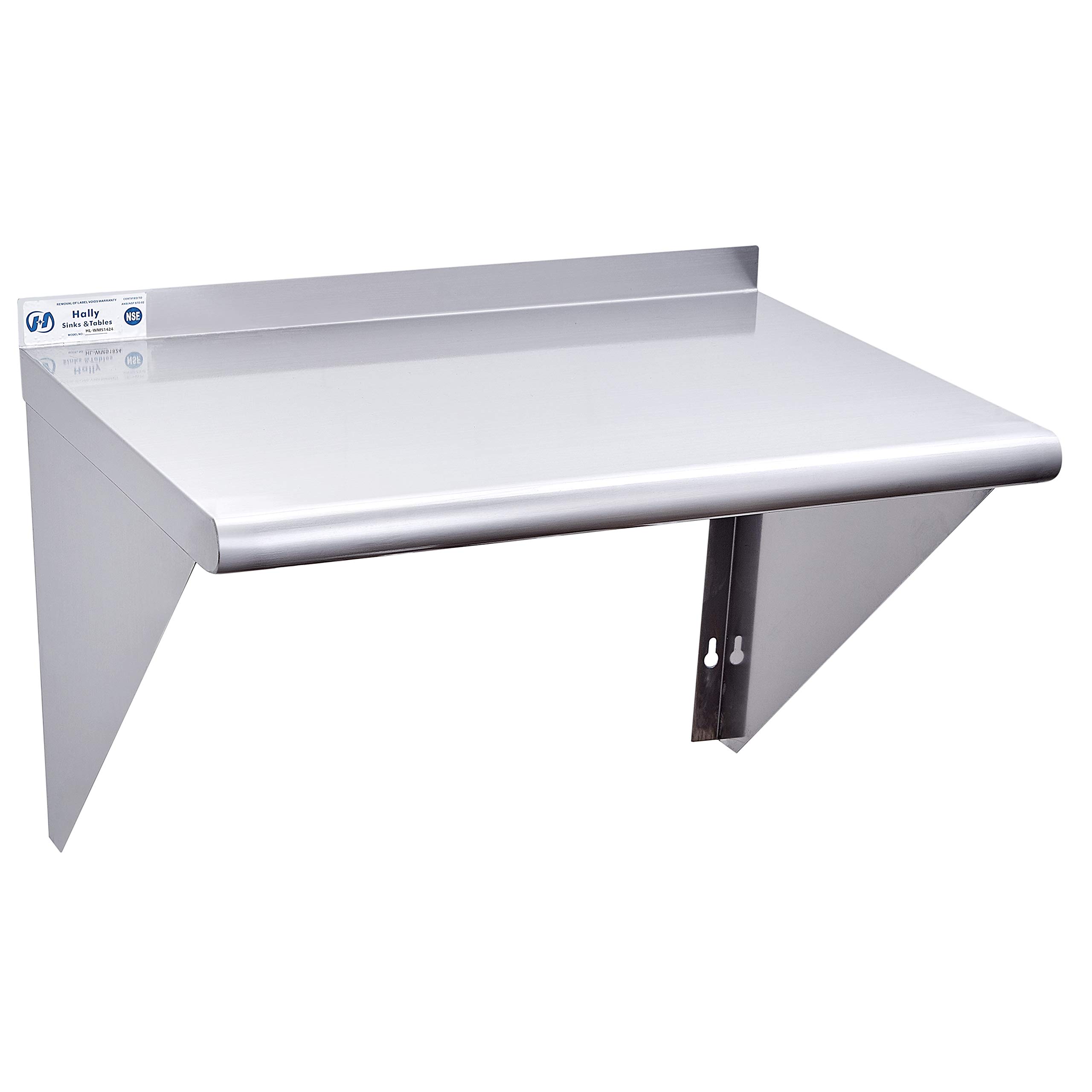Hally Stainless Steel Shelf 14 x 24 Inches 250 lb Commercial NSF Wall Mount Floating Shelving for Restaurant, Kitchen, Home and Hotel