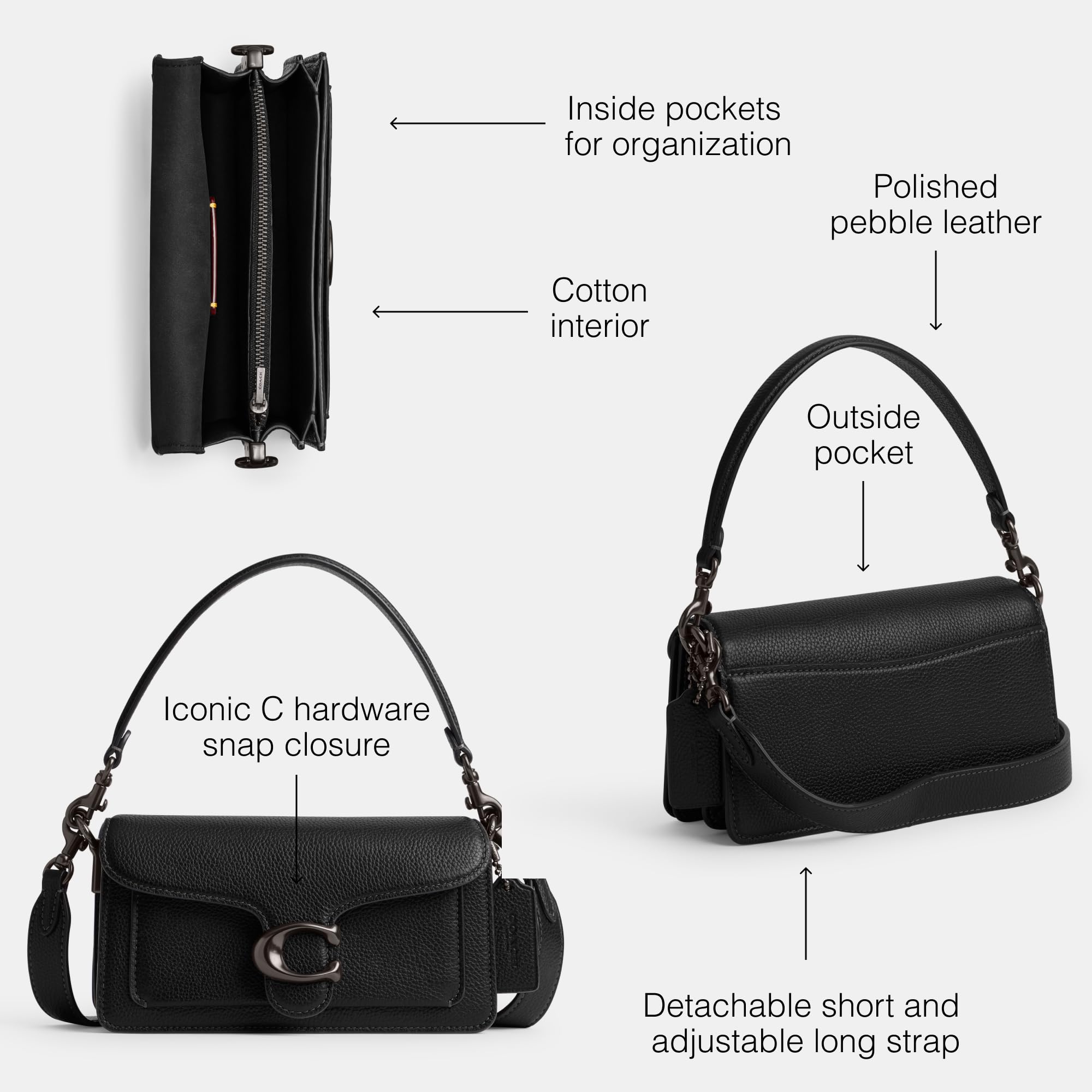 COACH womens Polished Pebble Leather Tabby Shoulder Bag 20: One Size Black