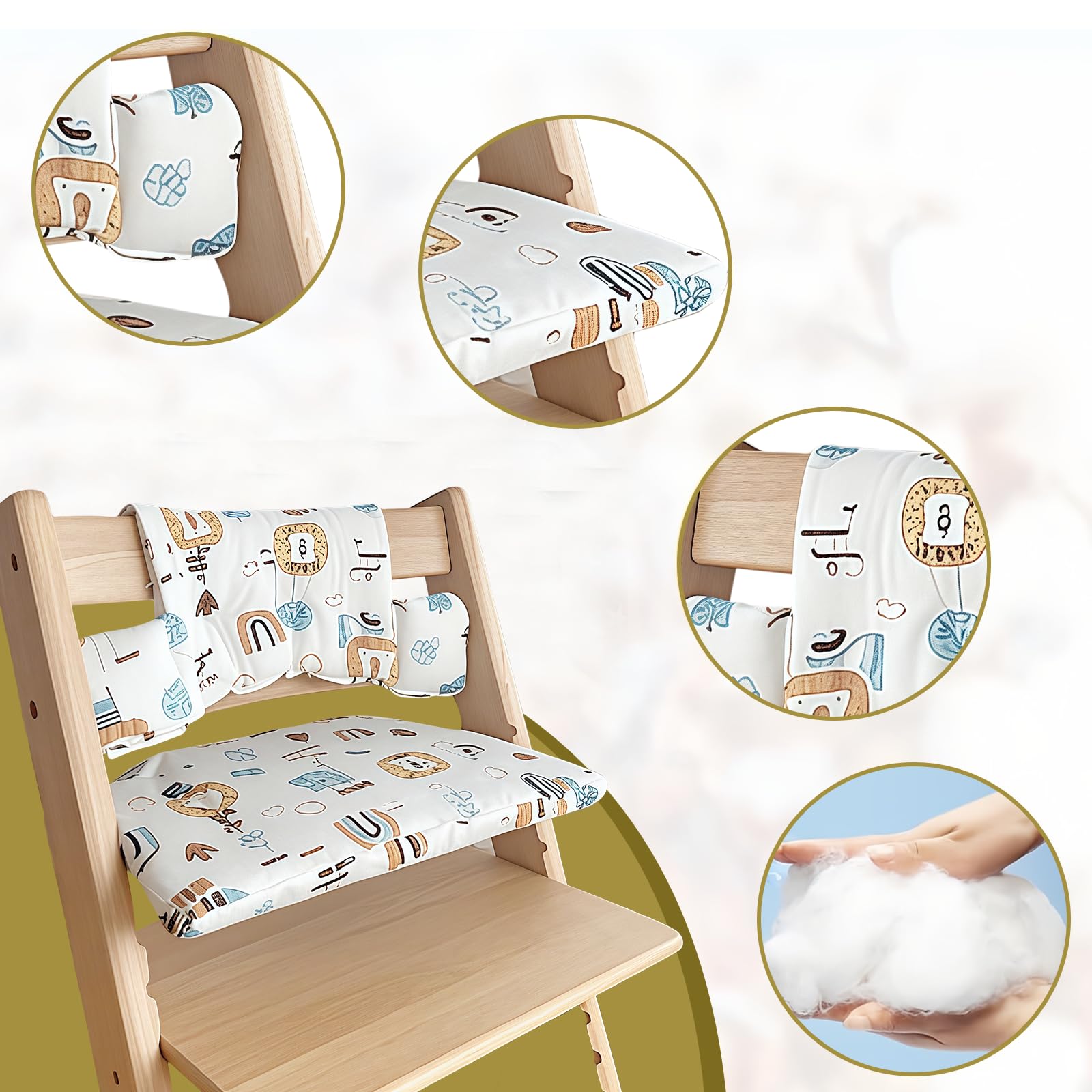 LEKEFET Cojín de asiento para niños, cojín de asiento impermeable de 2 piezas, cojín de asiento suave extraíble para bebés, fácil limpieza, fácil fijación - Rainbow Sadie