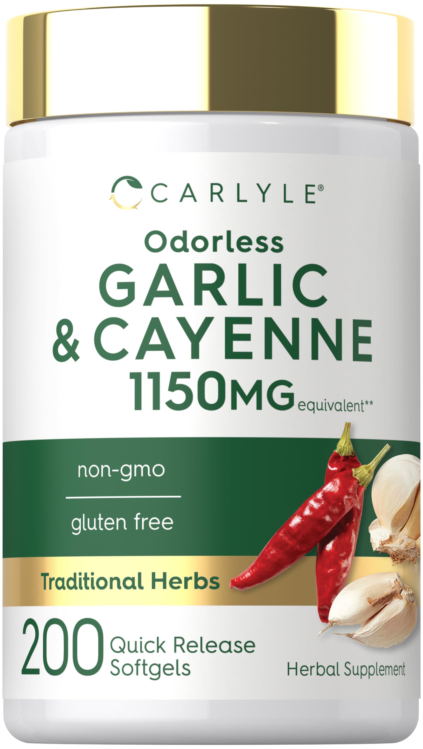 Carlyle Odorless Garlic and Cayenne Supplement | 200 Softgels