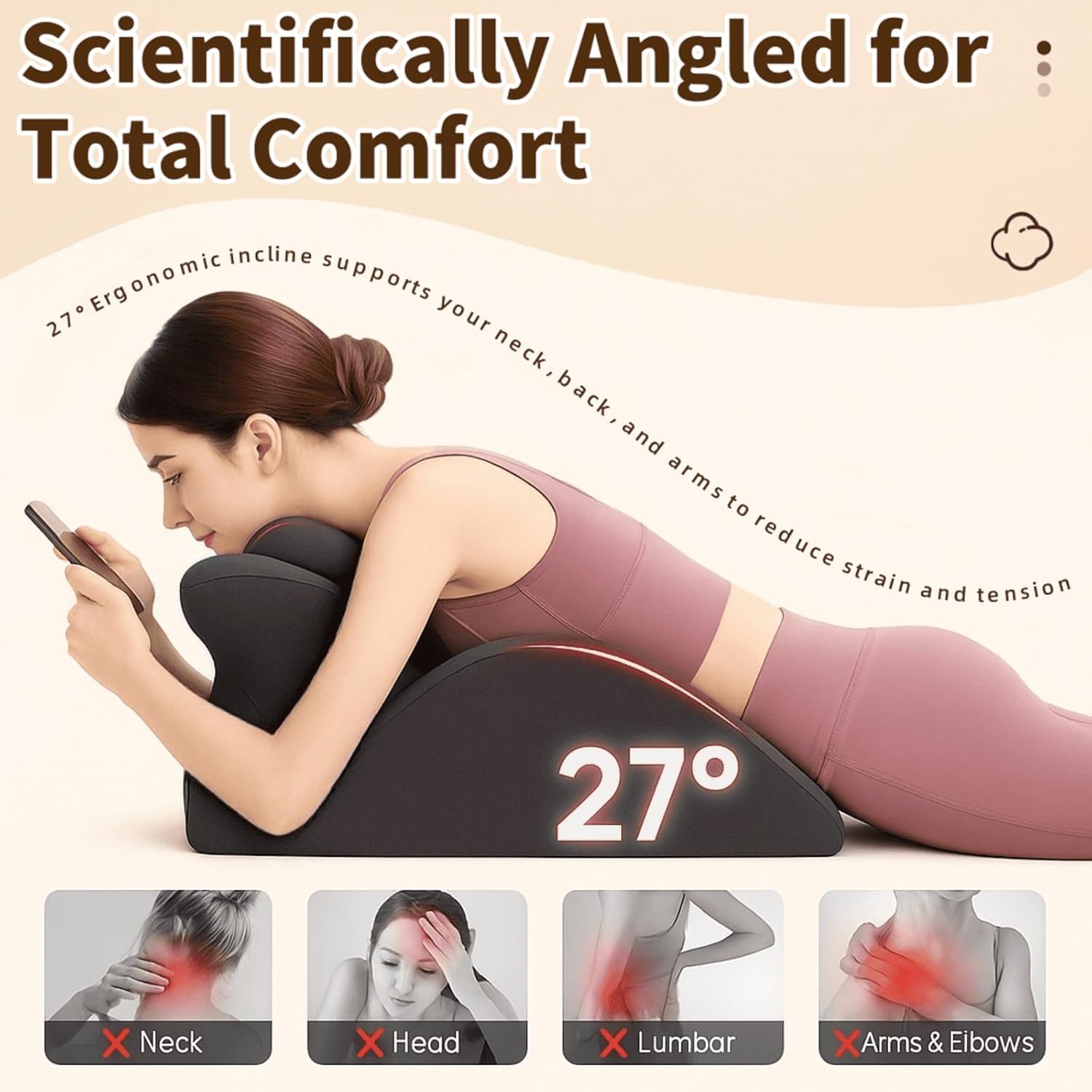 Oreiller en coin à 27 degrés pour couples, coussin de soutien ergonomique en mousse à mémoire de forme pour moments intimes, coussin multifonction pour yoga, lecture et repos avec housse amovible et