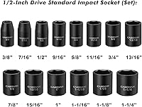 Vista 2 de CASOMAN Juego de dados de impacto poco profundo de 1/2 pulgada, 14 puntos, SAE, 3/8" a 1-1/4