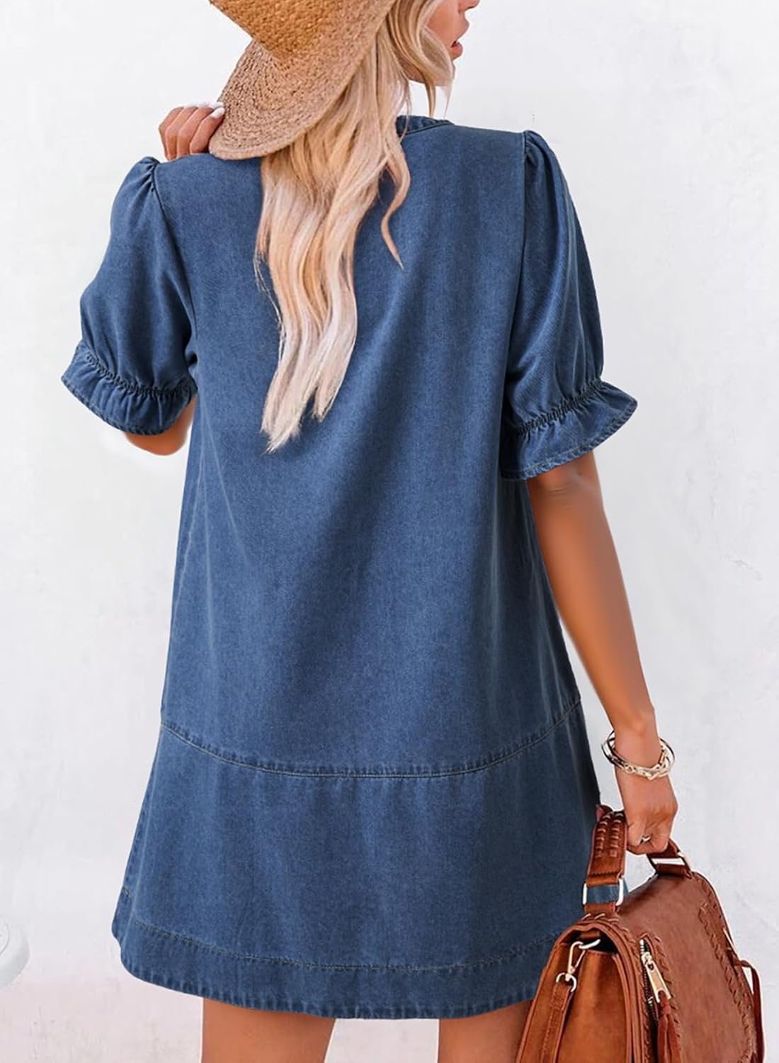 Dokotoo Women's Denim Dress 2026 Babydoll Dress Casual Ruffle Short Sleeve Button Jean Dresses - Image 10