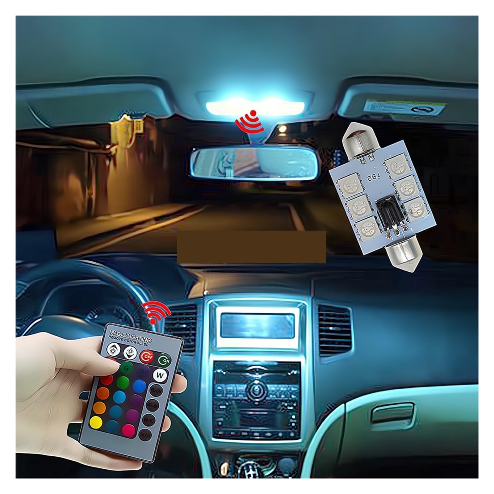 Luz Lectura Interior Trasera 2 Uds RGB 6SMD Techo Cúpula Lámpara Lectura Interior C5w Atmósfera Controlada Control Remoto Led Luces Bienvenida Señal Giro Bombilla Maletero(41mm)
